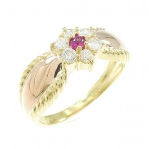 K18YG/K18PG フラワー ルビー リング