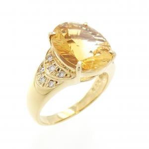K18YG シトリン リング 3.98CT