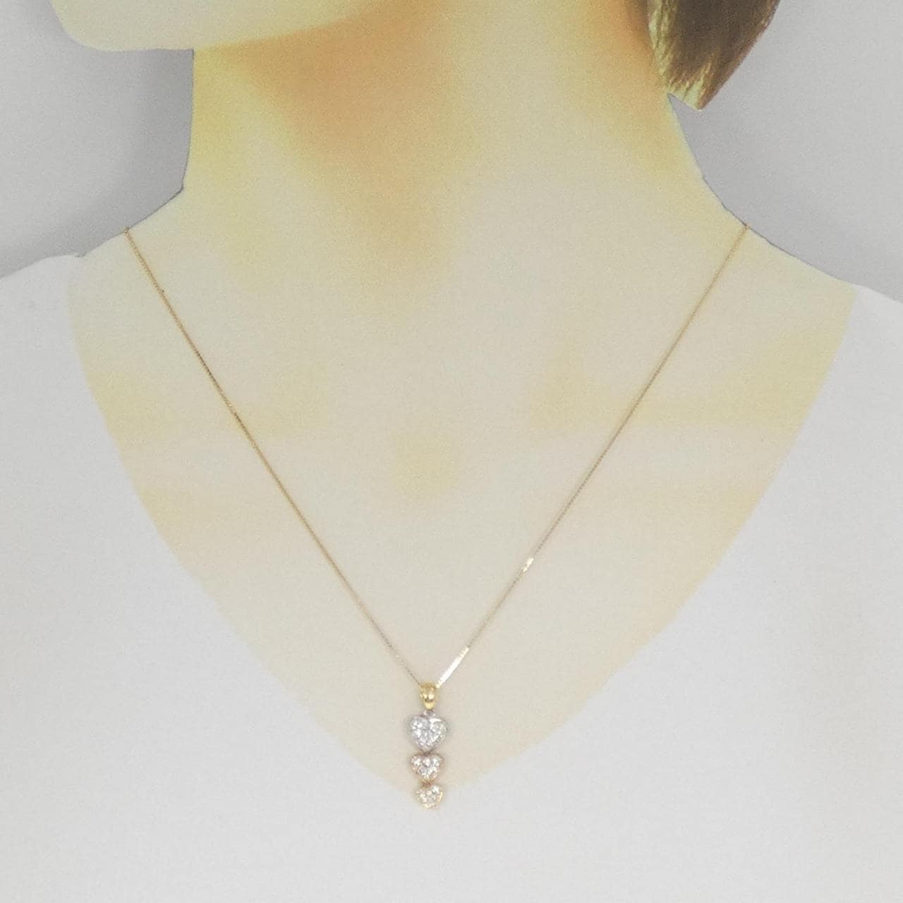 K18YG/PT900/K18PG Heart Diamond Necklace 0.47CT