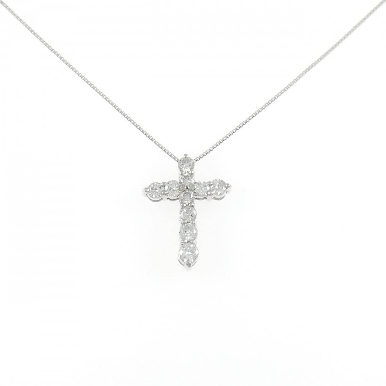 K18WG クロス ダイヤモンド ネックレス 0.50CT