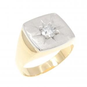 K18YG/PT900 印台 ダイヤモンド リング 0.36CT