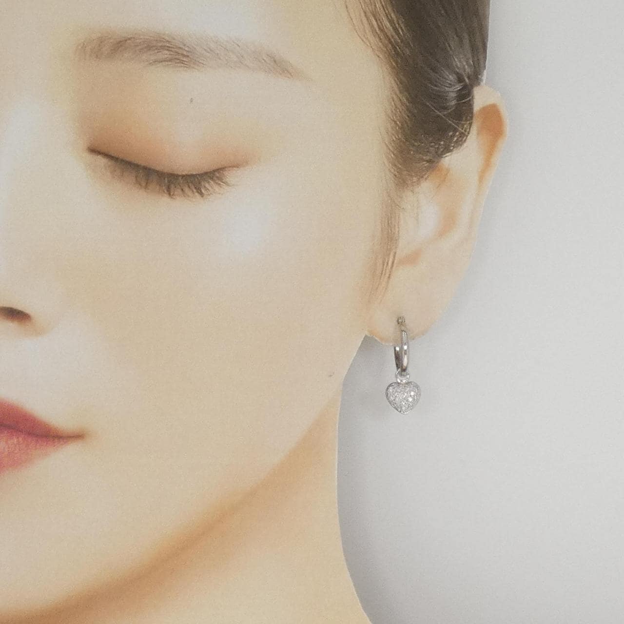 PT900/K18WG 2WAY ハート パヴェ ダイヤモンド ピアス 0.20CT