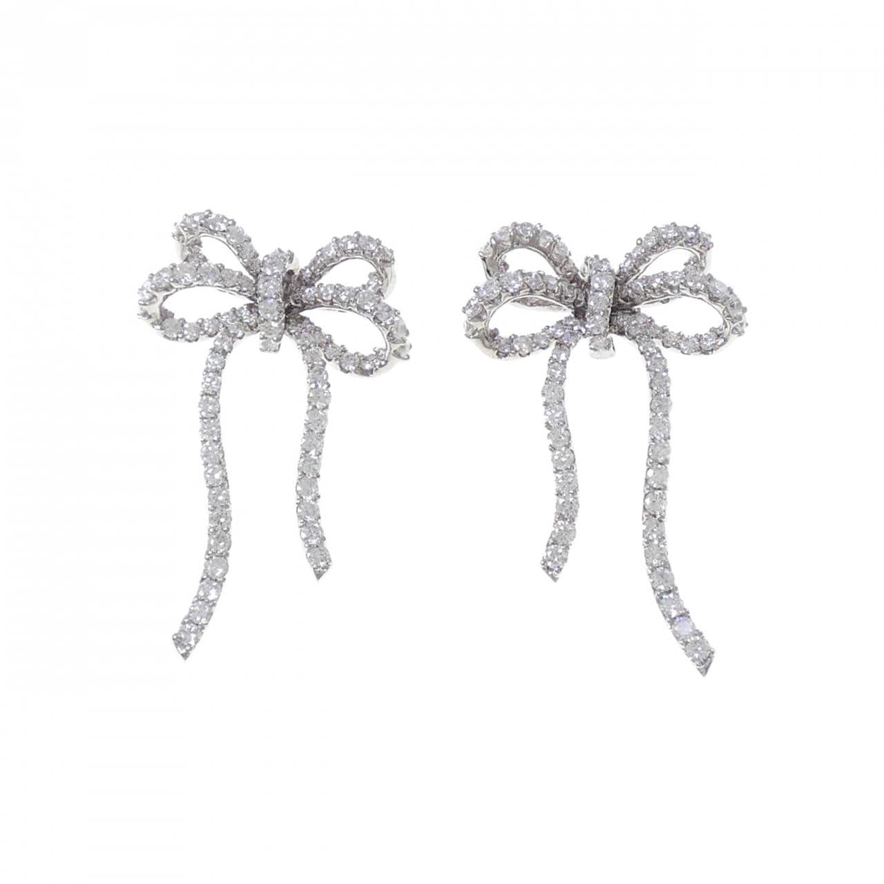 K18WG リボン ダイヤモンド ピアス 3.40CT