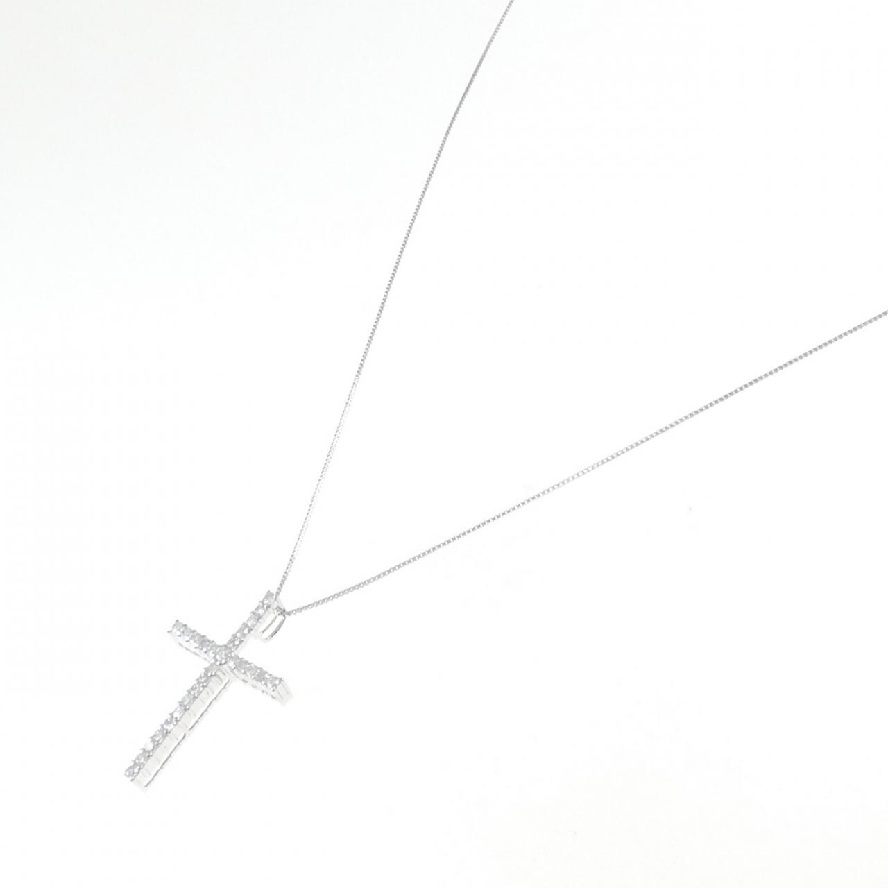 K18WG クロス ダイヤモンド ネックレス 0.50CT