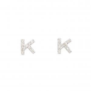 K18WG イニシャルK ダイヤモンド ピアス 0.16CT