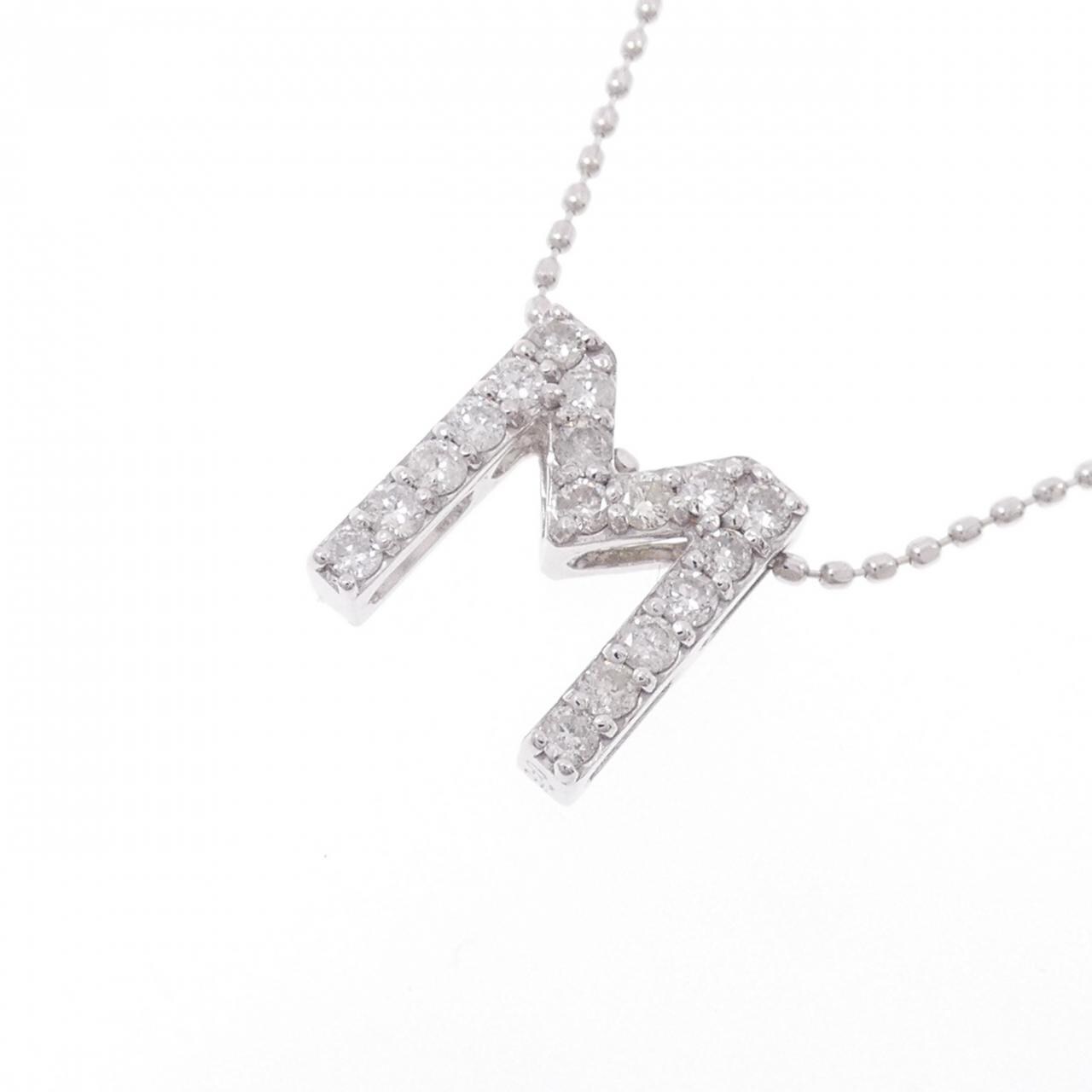 K18WG イニシャルM ダイヤモンド ネックレス 0.25CT