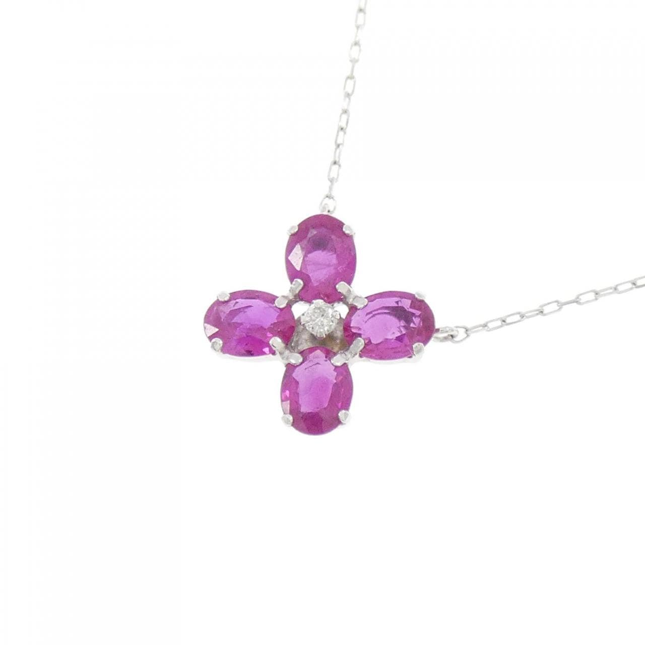 K18WG Flower Ruby Necklace 0.70CT