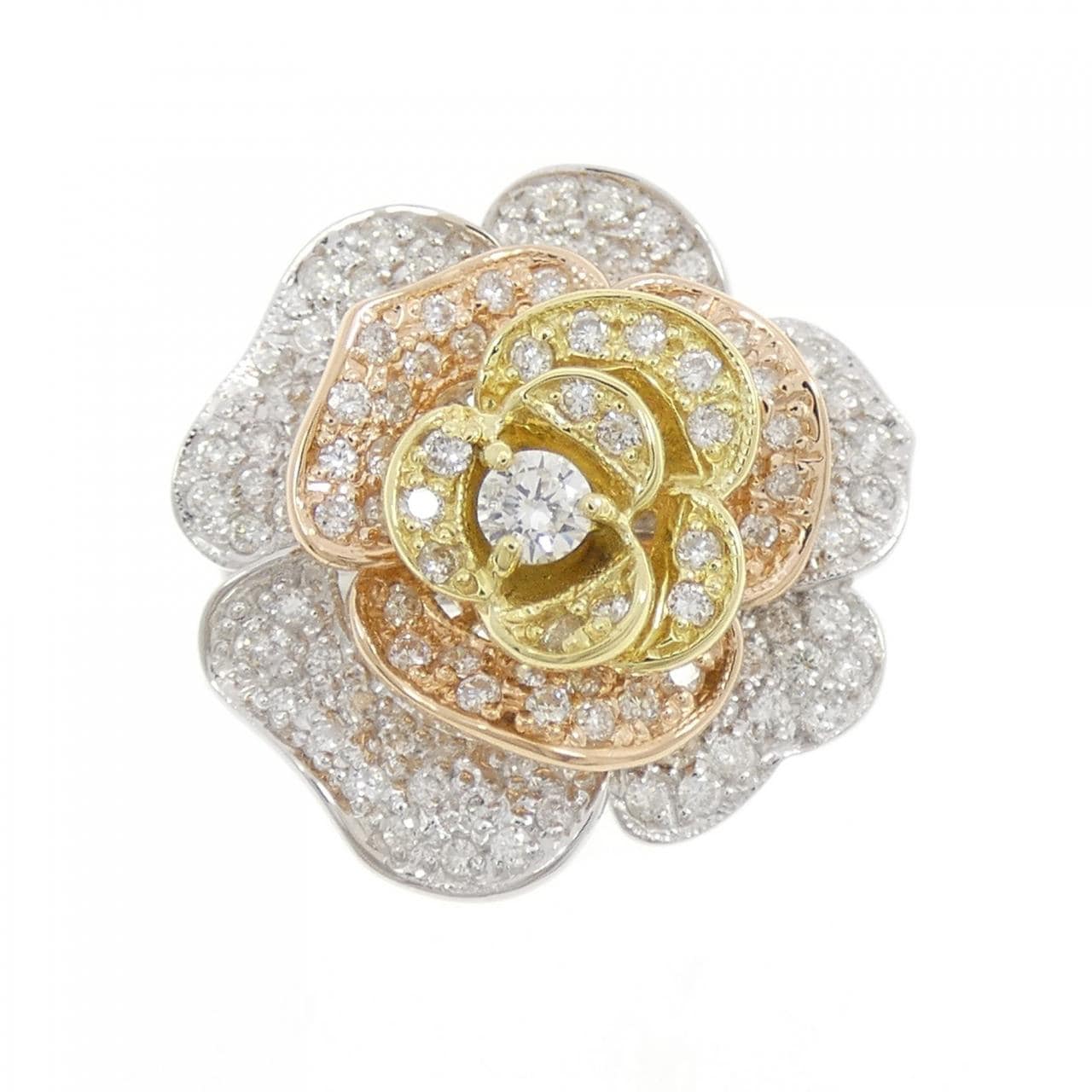 K18スリーカラー ローズ ダイヤモンド リング 0.81CT