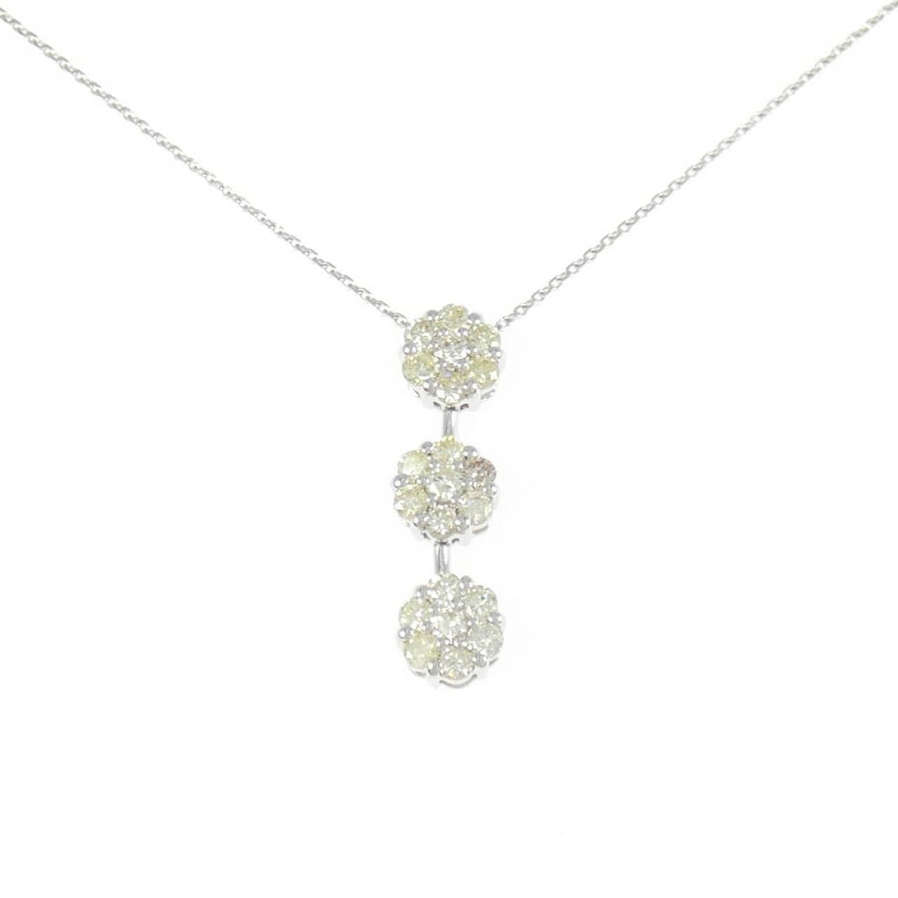 K18WG フラワー ダイヤモンド ネックレス 1.12CT