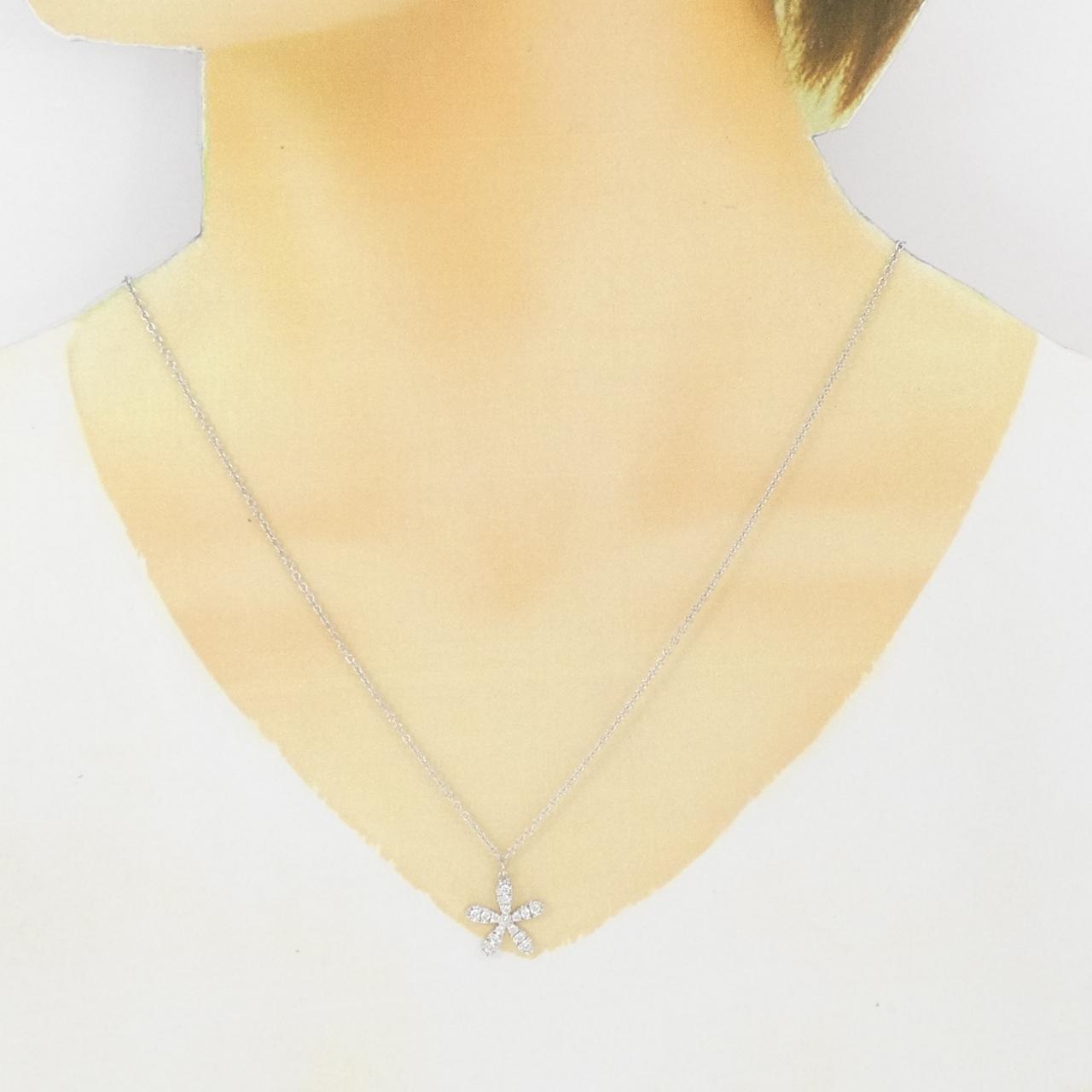 750WG フラワー ダイヤモンド ネックレス 0.27CT