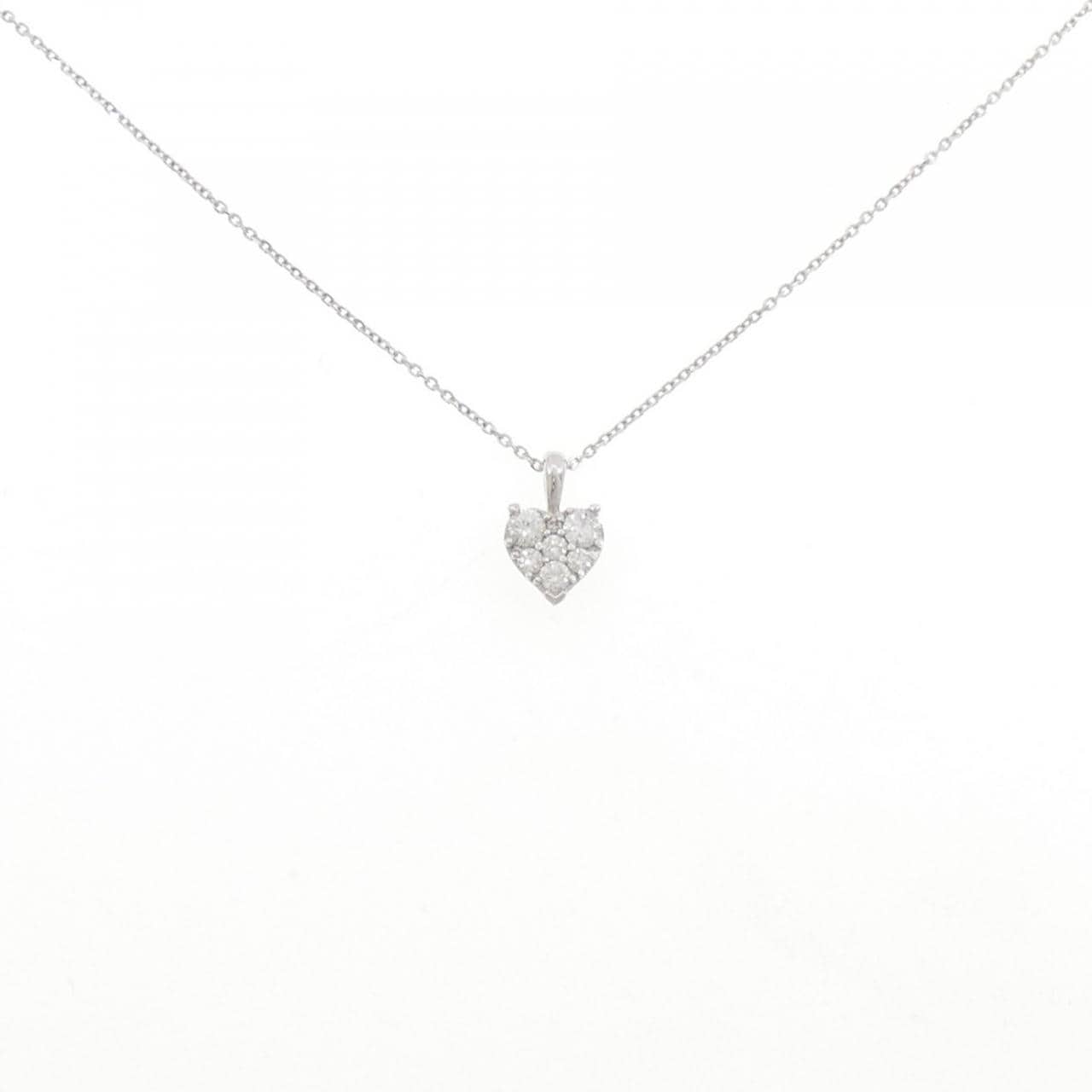 K18WG ハート パヴェ ダイヤモンド ネックレス 0.25CT