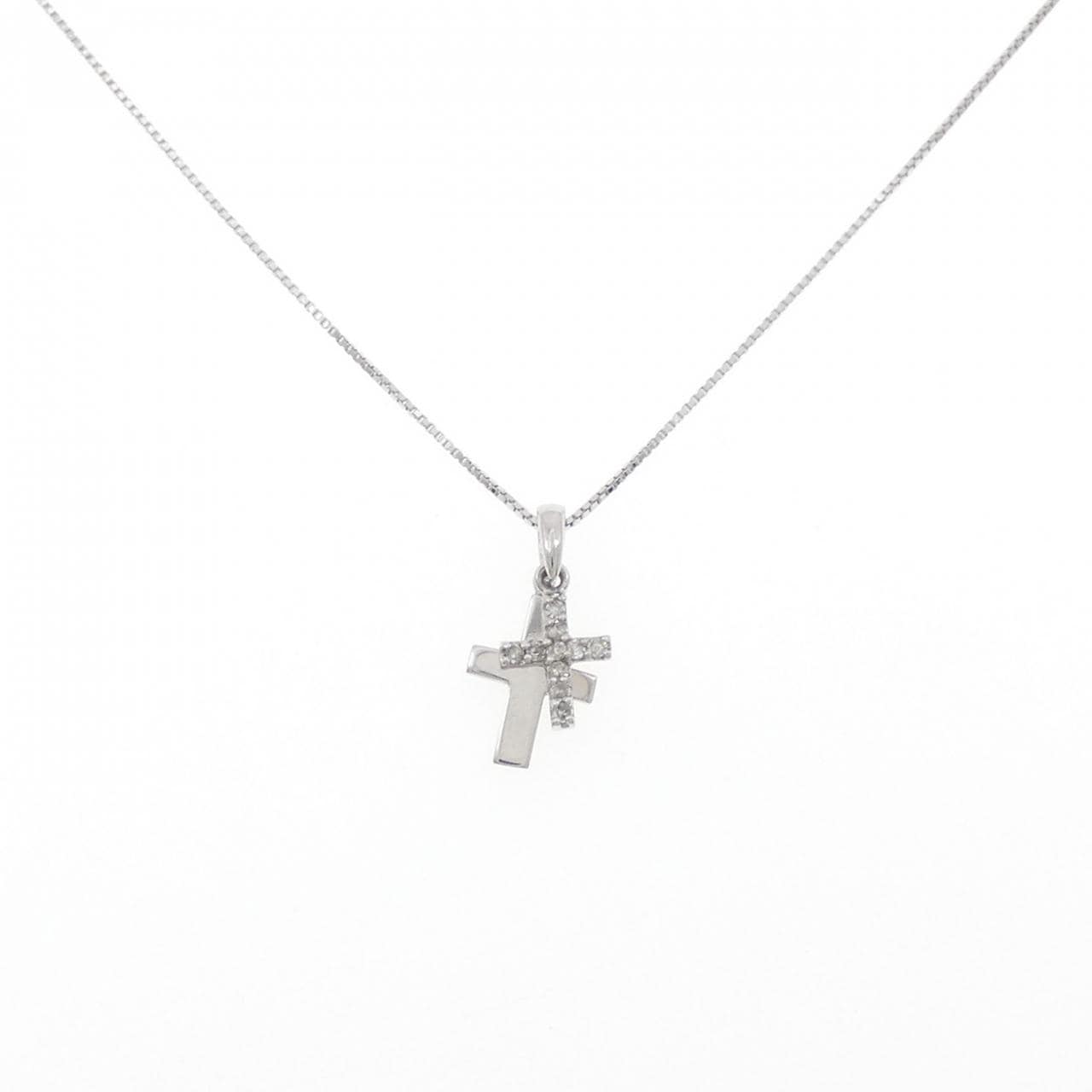 K14WG/K10WG クロス ダイヤモンド ネックレス