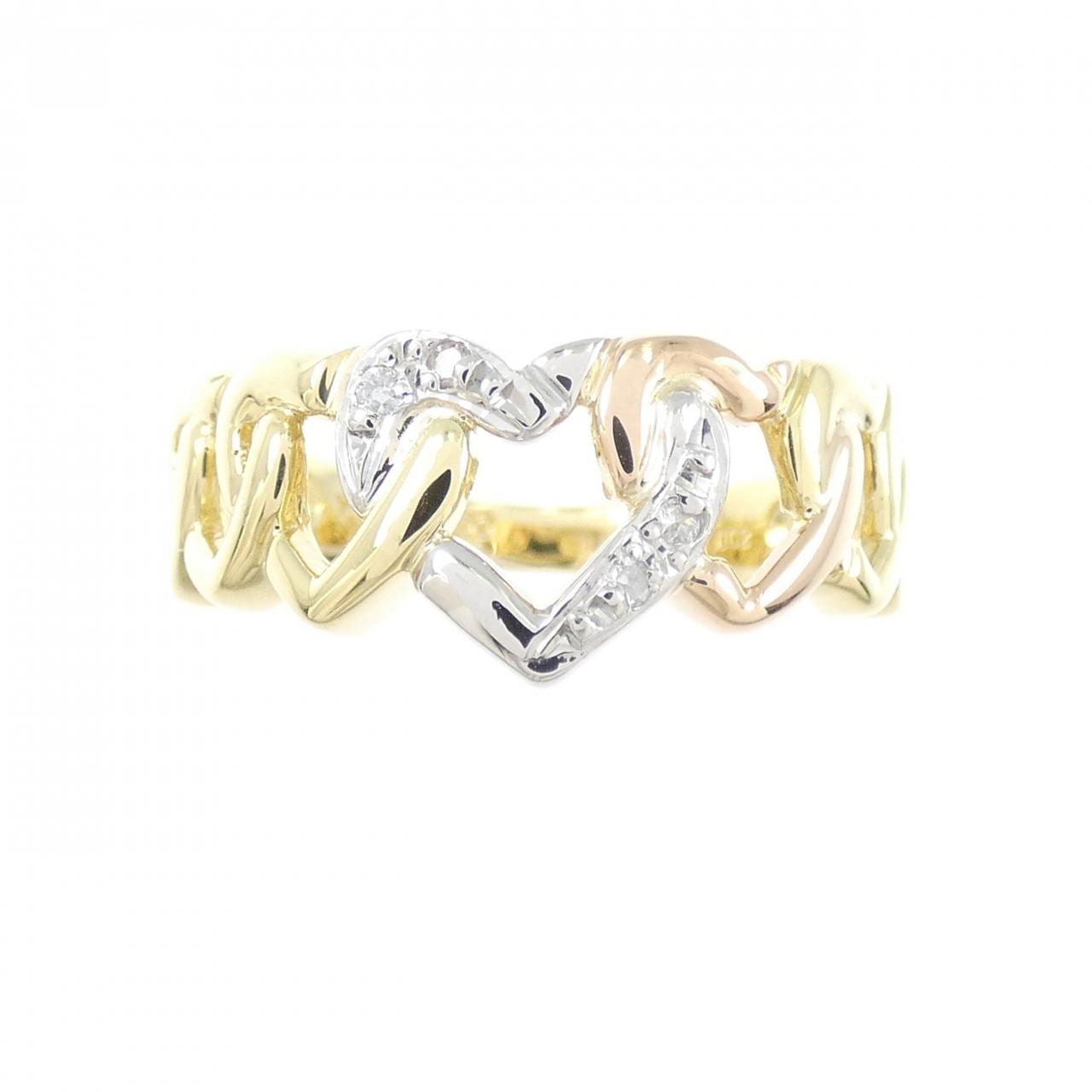 K18YG/PT900/K18PG ハート ダイヤモンド リング 0.02CT