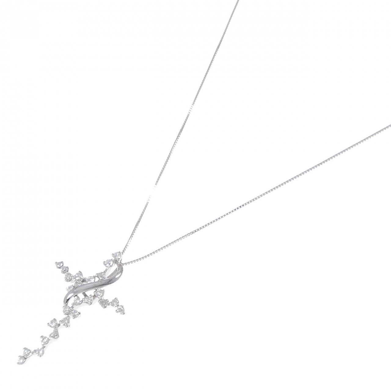 K18WG クロス ダイヤモンド ネックレス 1.43CT