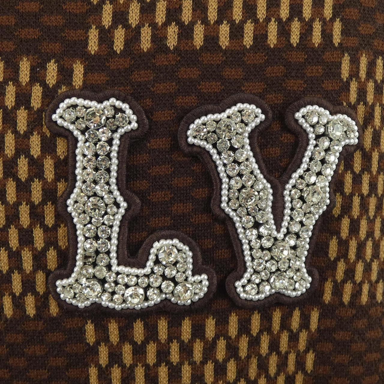 ルイヴィトン LOUIS VUITTON ショートスリーブコットンダミエクルーネックウィズストラスLVパッチ HQN63WAUR ニット