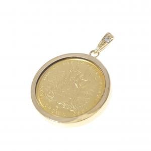 K18YG(枠) ダイヤモンド コイン ペンダント 0.01CT