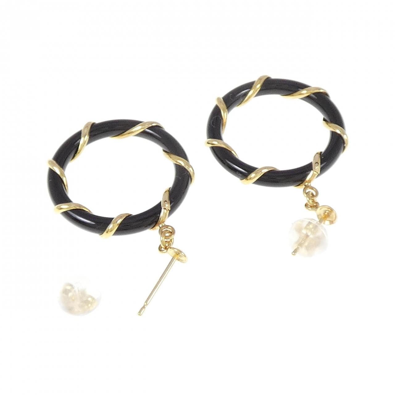 K18YG onyx earrings