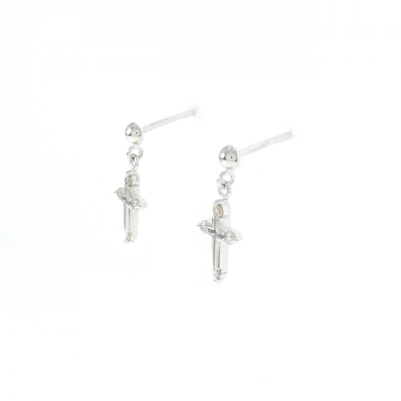 K18WG クロス ダイヤモンド ピアス 0.08CT
