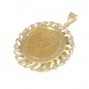 K18YG frame Diamond coin pendant 0.09CT