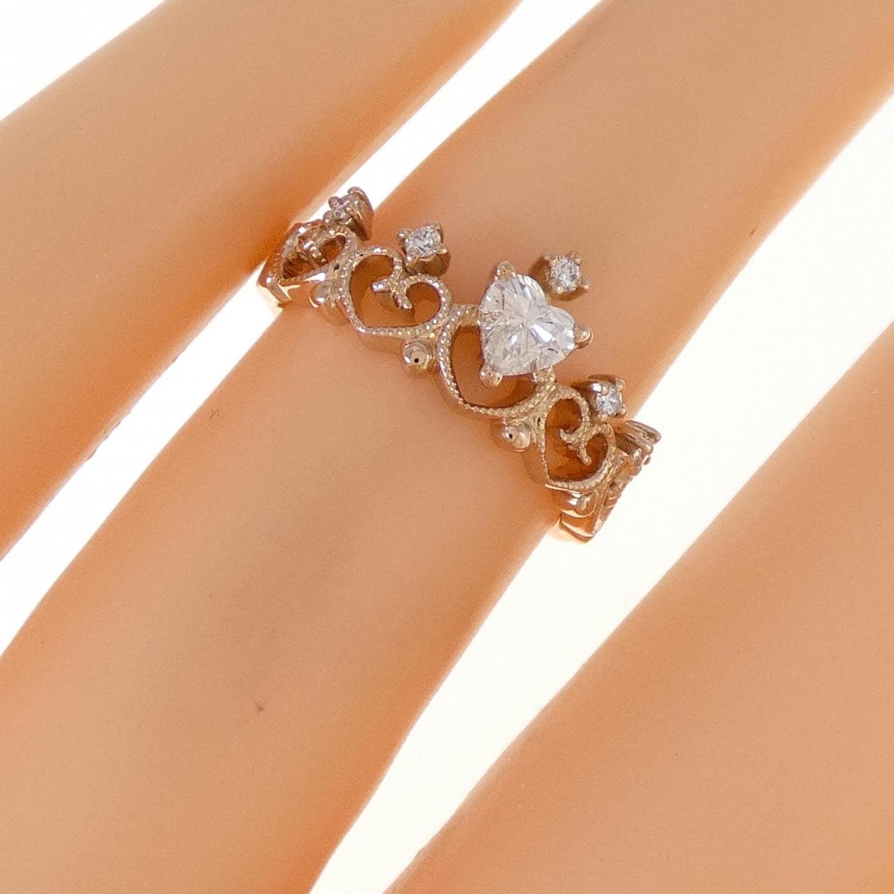 K18PG ティアラ×ハート ダイヤモンド リング 0.213CT
