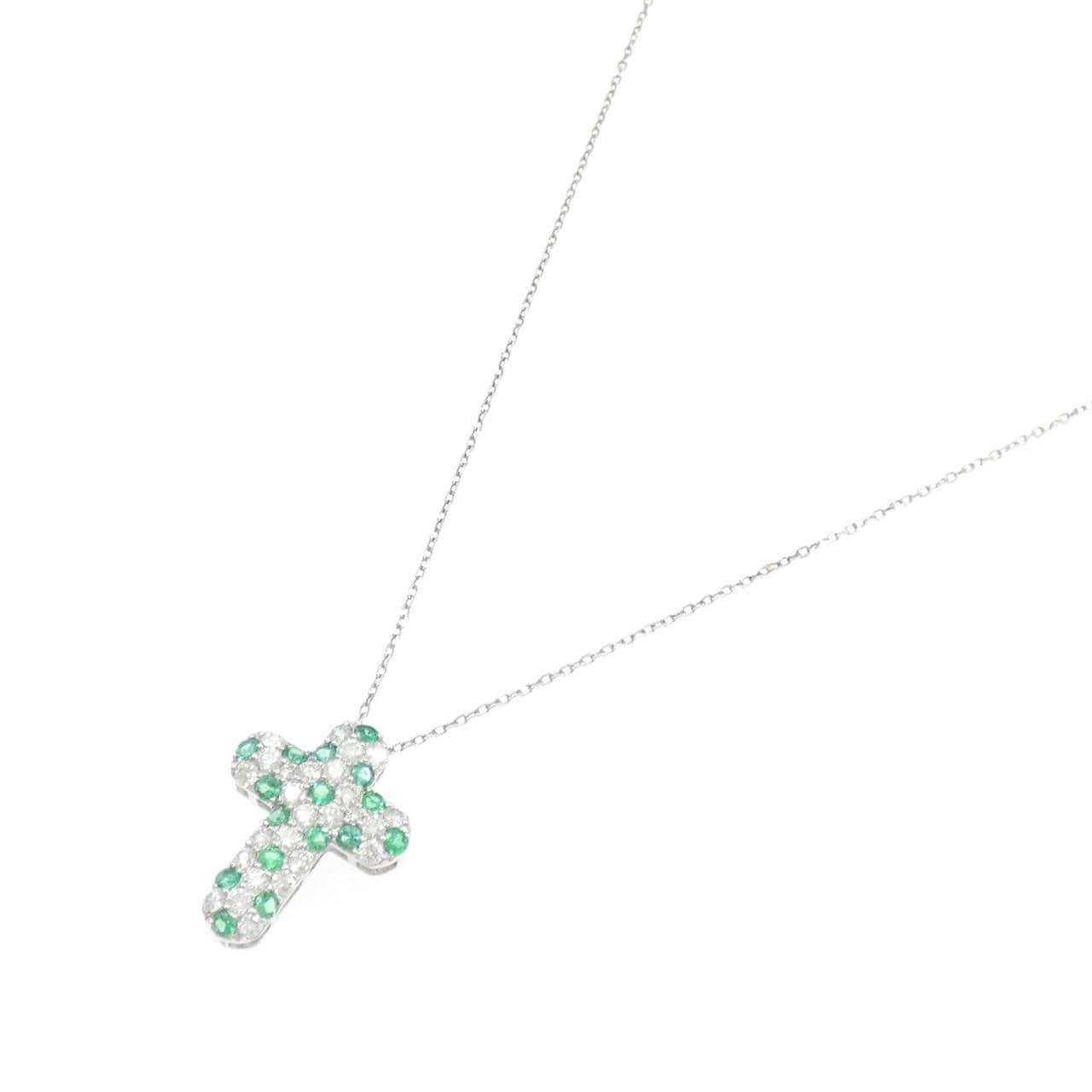 PT900/PT850 クロス エメラルド ネックレス 0.37CT