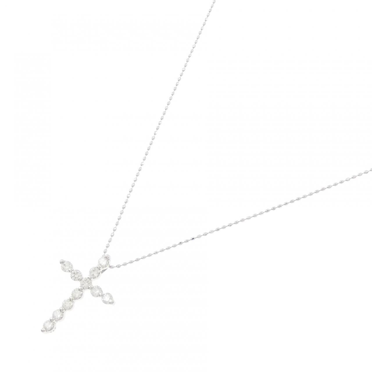 K18WG クロス ダイヤモンド ネックレス 0.50CT