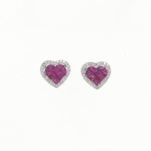 K18WG/K14WG ハート ルビー ピアス 1.60CT