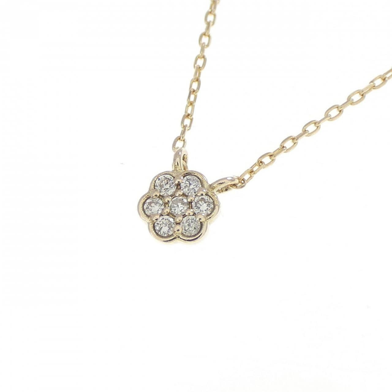 K10YG フラワー ダイヤモンド ネックレス 0.03CT
