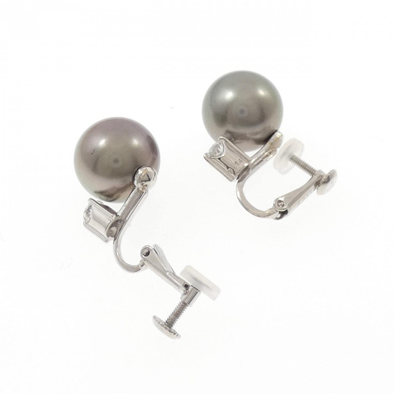 PT900 黒蝶パール イヤリング 11.5mm