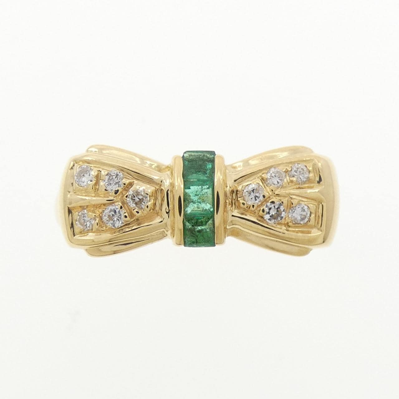 K18YG リボン エメラルド リング 0.15CT