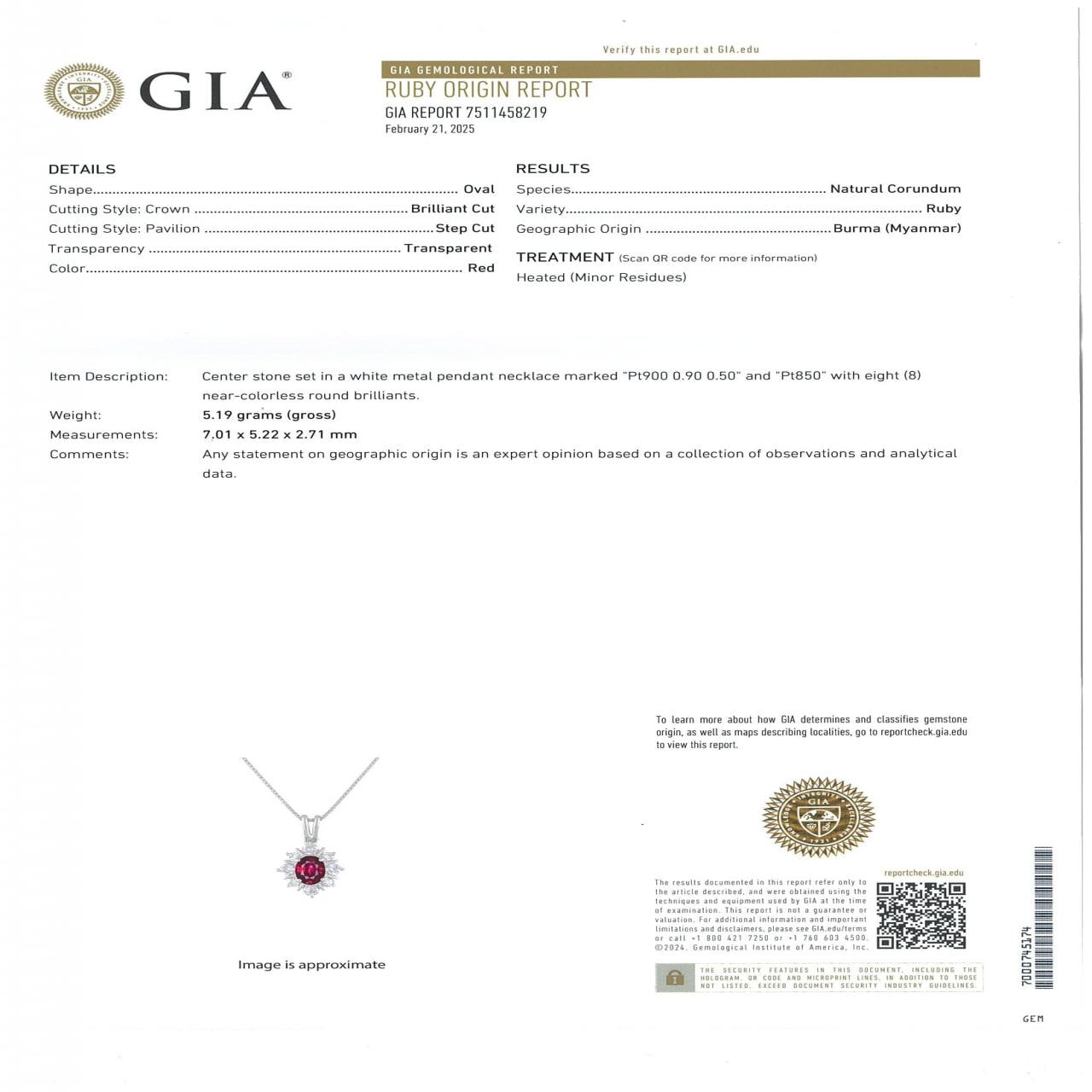 PT900/PT850 ルビー ネックレス 0.90CT ビルマ産