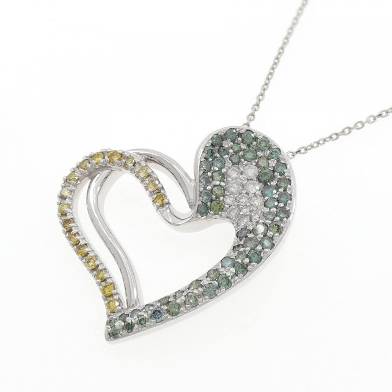 750WG/K18WG ハート ダイヤモンド ネックレス 0.18CT