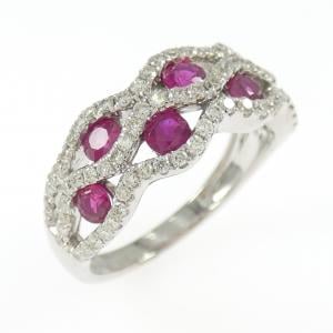 K18WG ルビー リング 0.80CT