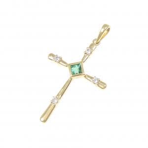K18YG クロス エメラルド ペンダント 0.13CT