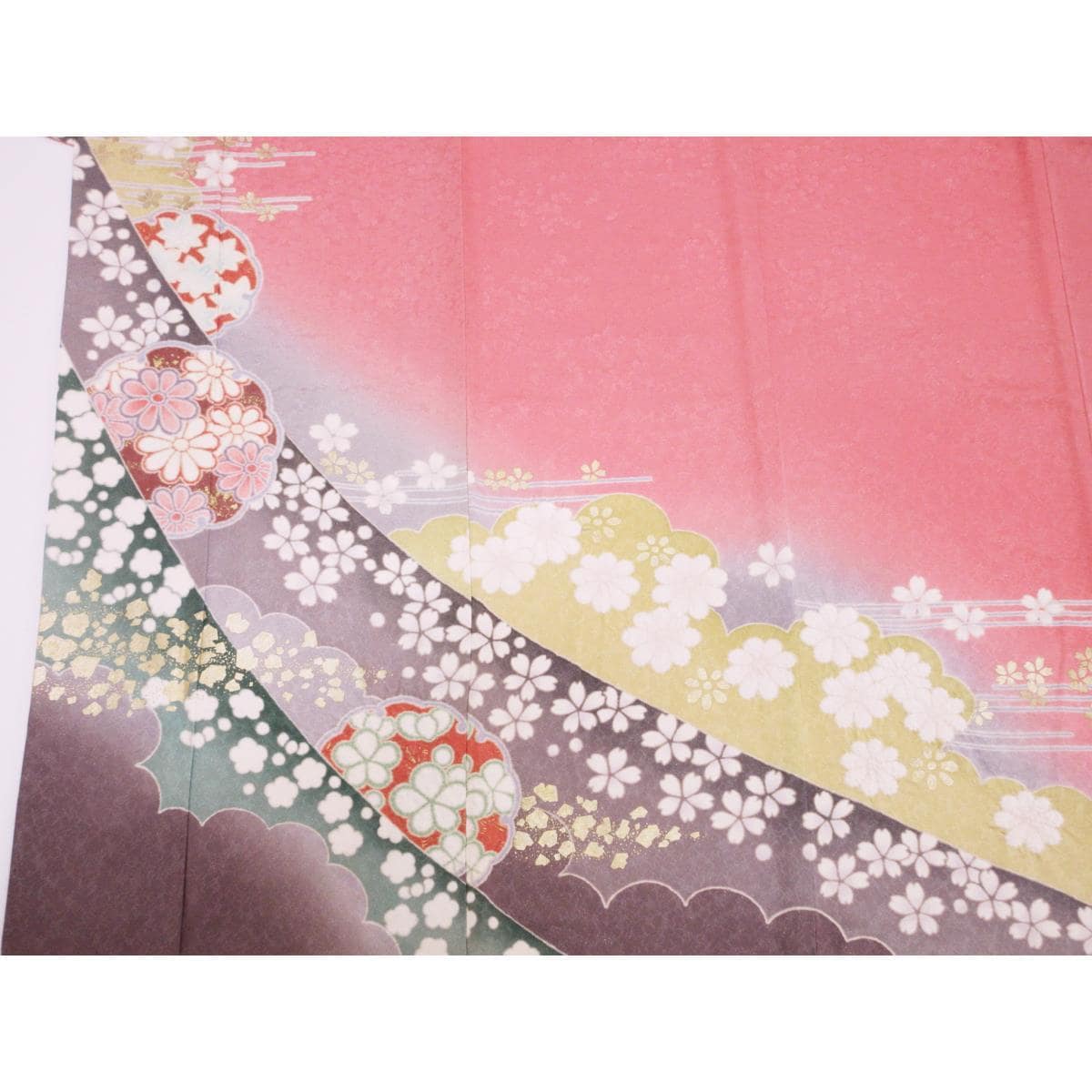 振袖　銀通しボカシ染　友禅金彩加工　絞り入