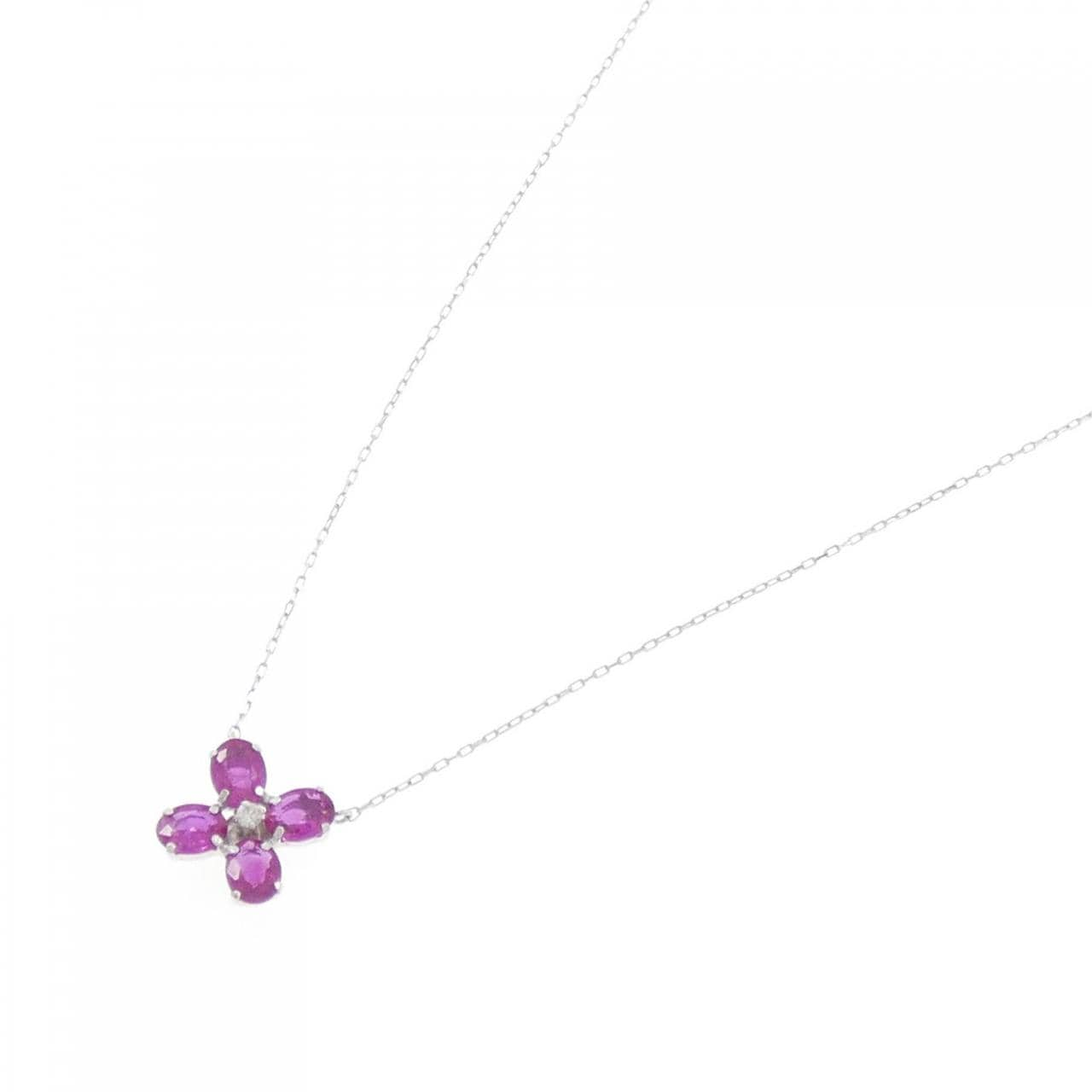 K18WG Flower Ruby Necklace 0.70CT