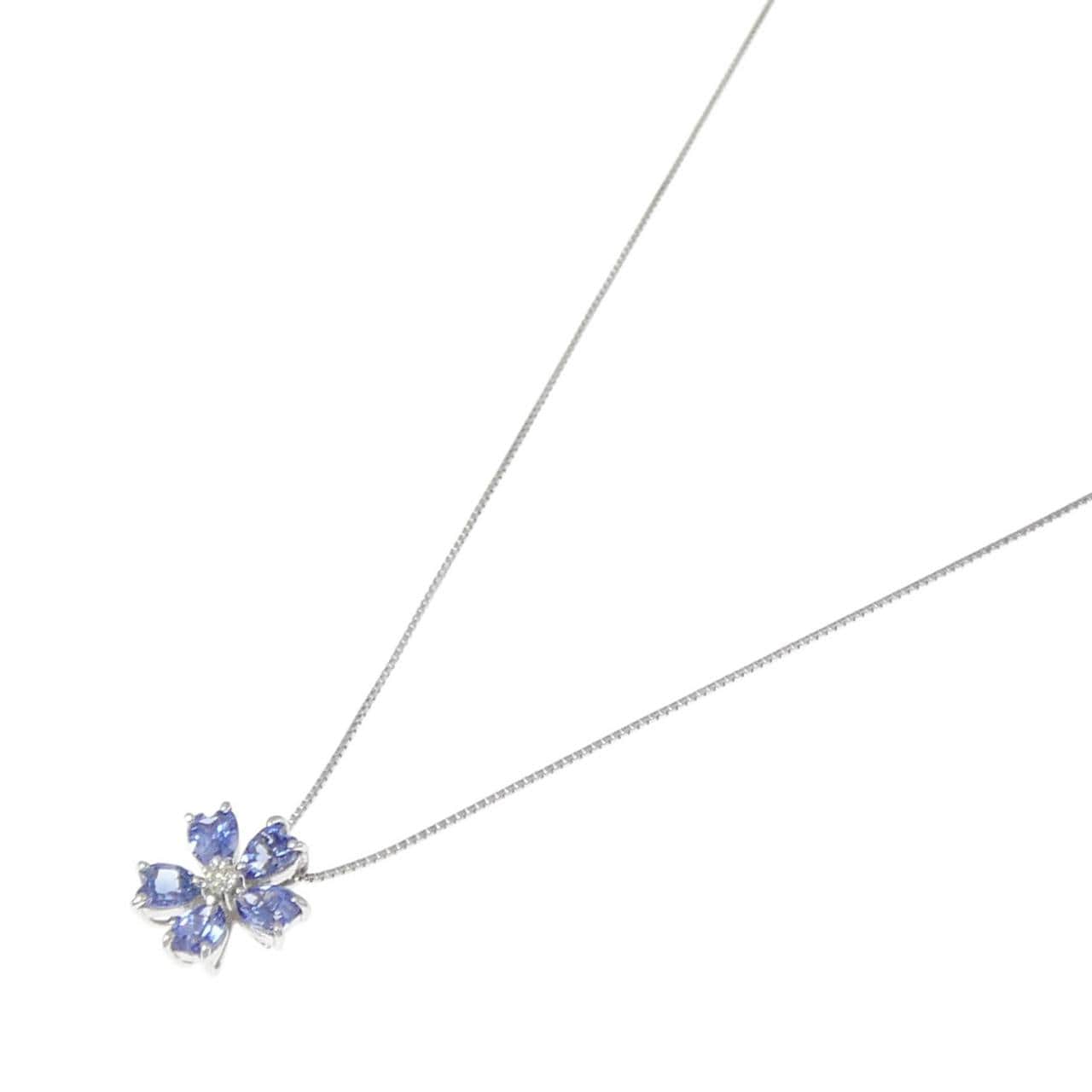 [BRAND NEW] PT Flower Sapphire Necklace 0.97CT