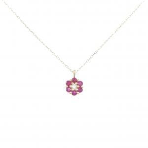 【新品】K18YG フラワー ルビー ネックレス 0.12CT
