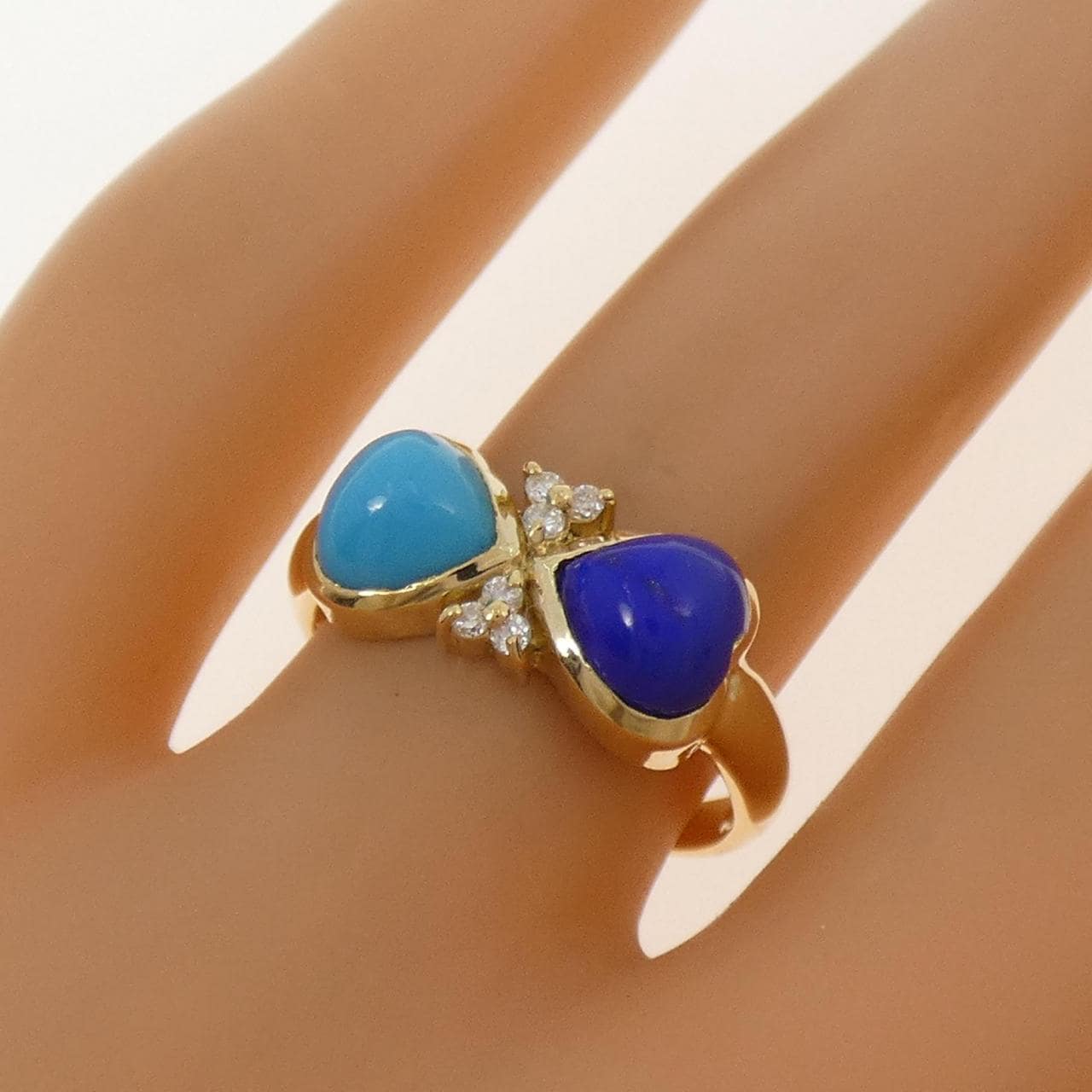 K18YG ハート カラーストーン リング