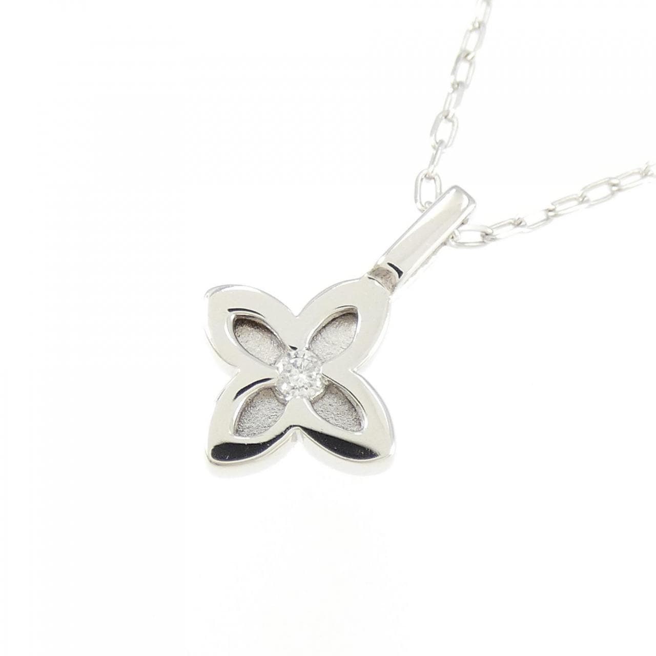 K18WG Flower Diamond Necklace 0.02CT