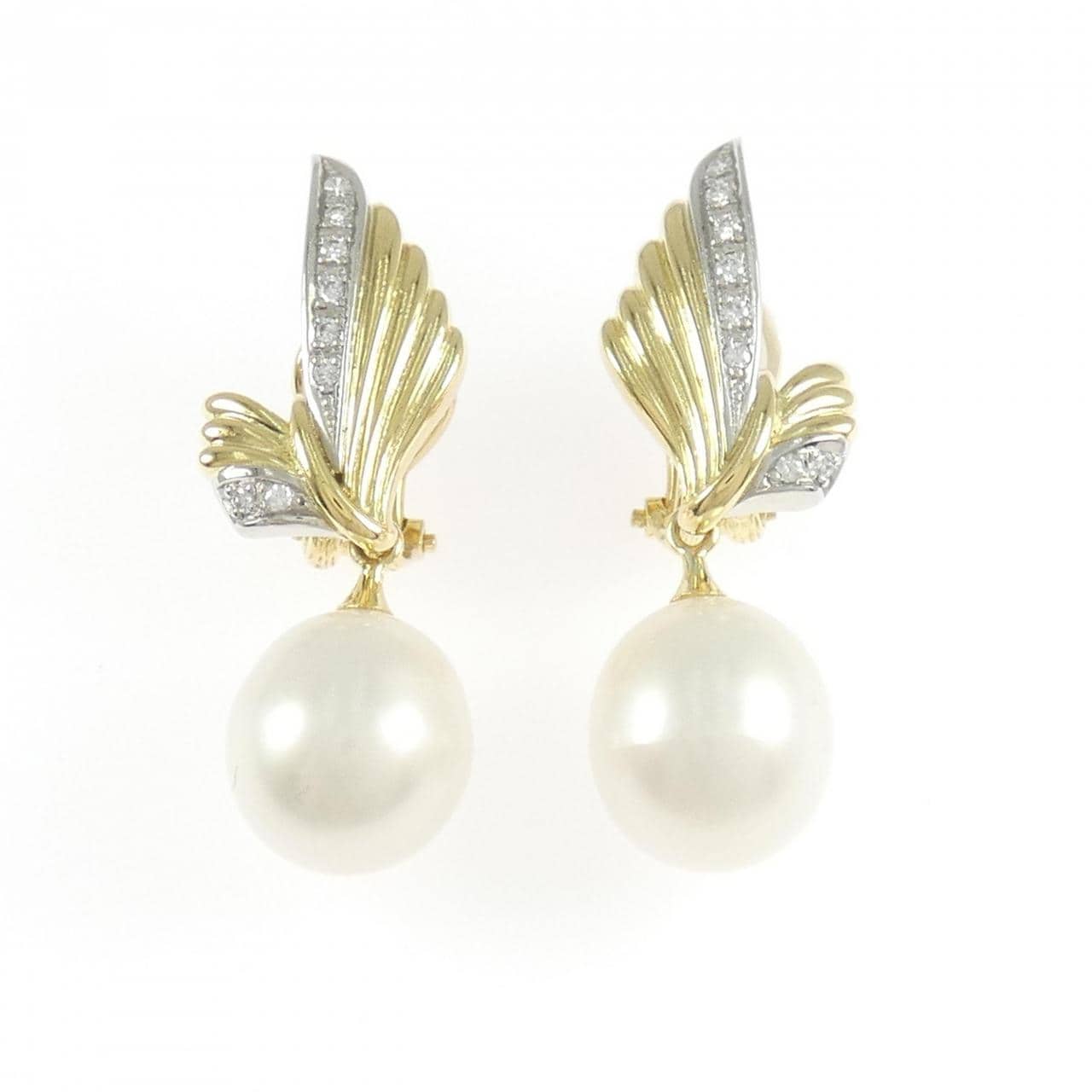 K18YG/PT900白蝶珍珠耳环 11.6毫米