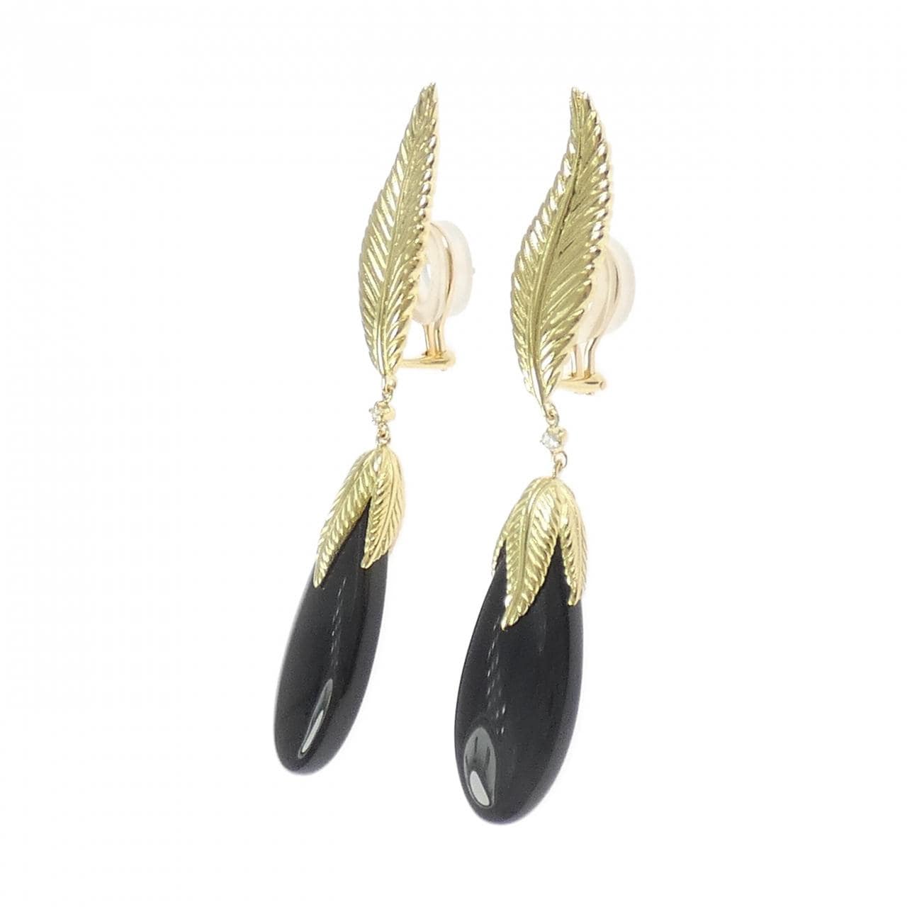 K18YG リーフ オニキス ピアス