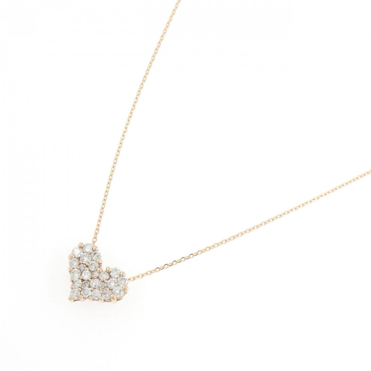 K18PG ハート パヴェ ダイヤモンド ネックレス 0.50CT