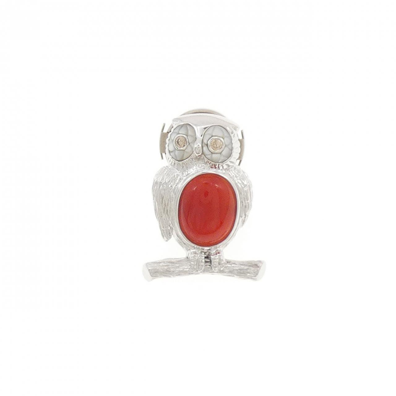 K18WG Owl Color Stone Brooch