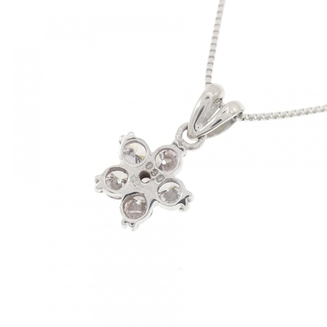 K18WG フラワー ダイヤモンド ネックレス 0.30CT
