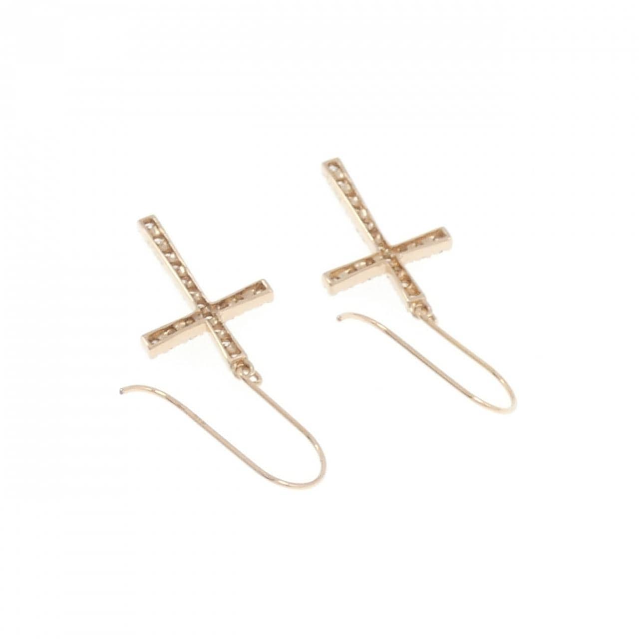 K18PG クロス ダイヤモンド ピアス 0.24CT
