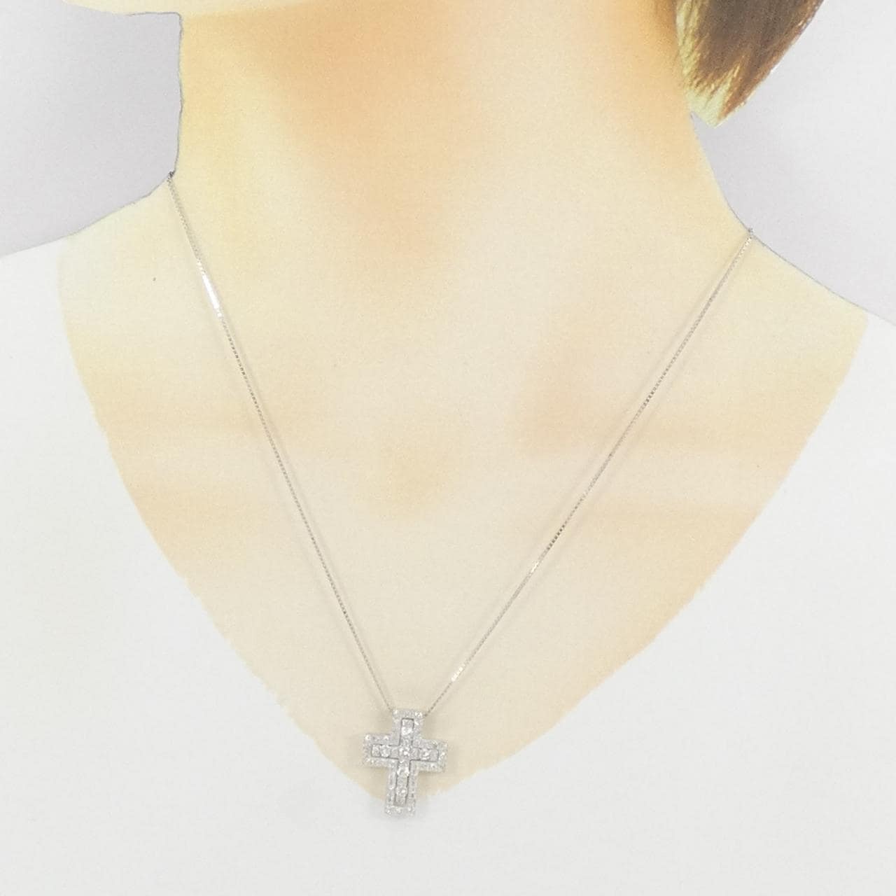 K18WG 2WAY クロス ダイヤモンド ネックレス 0.40CT