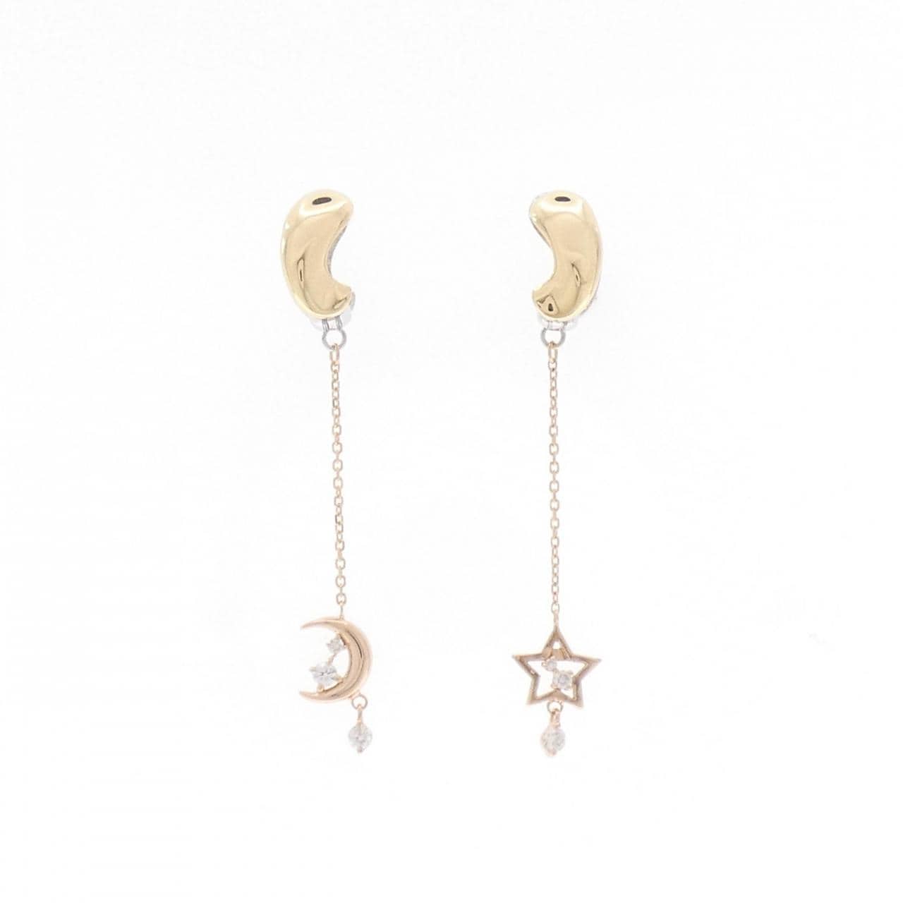 K18PG/K14WG/K18YG スター×ムーン ダイヤモンド イヤリング 0.12CT