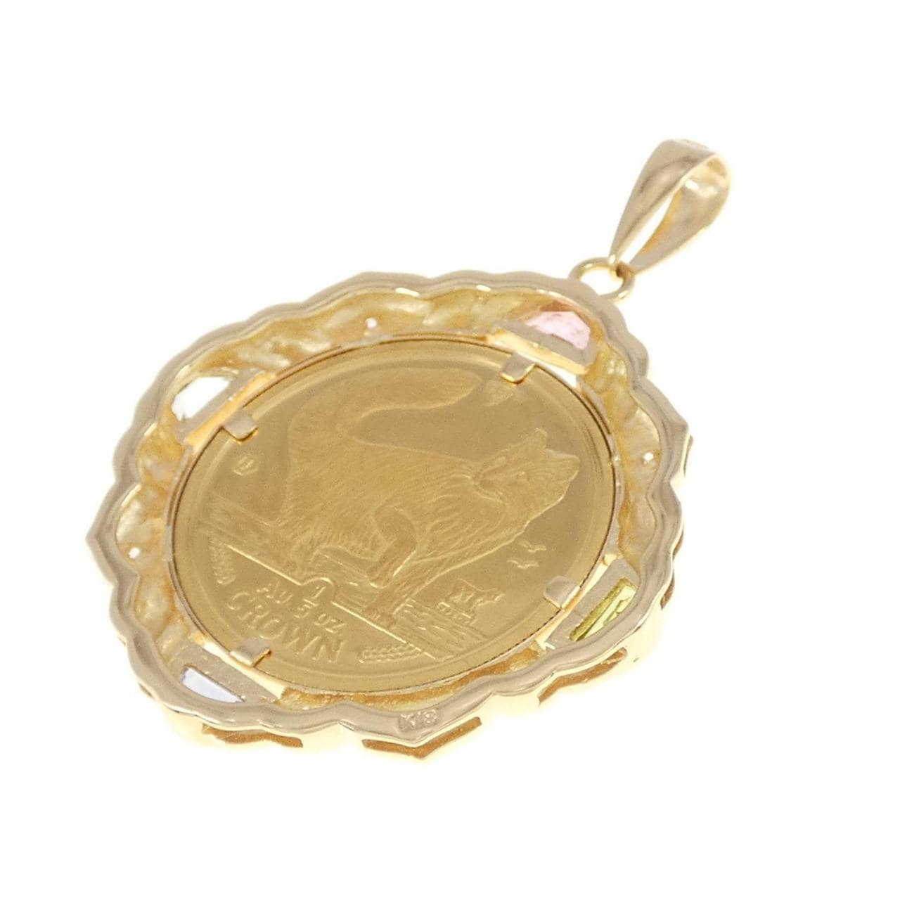 K18YG frame colored stone coin pendant