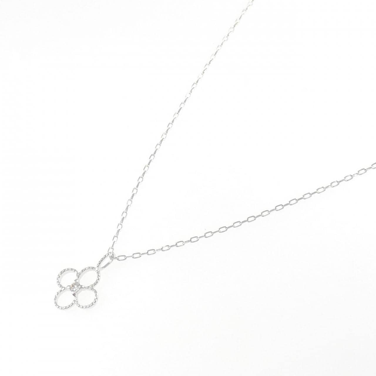 K18WG フラワー ダイヤモンド ネックレス 0.03CT
